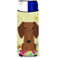 "Caroline's Treasures Easter Eggs Dachshund Red Brown Michelob Ultra Hugger For Slim Cans, Slim Can, Multicolor"