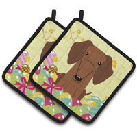 "Caroline's Treasures Easter Dachshund Red Brown Pair of Pot Holders, 7.5HX7.5W, Multicolor"