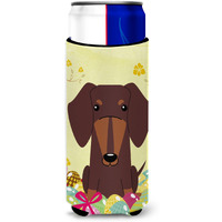 "Caroline's Treasures Easter Eggs Dachshund Chocolate Michelob Ultra Hugger For Slim Cans, Slim Can, Multicolor"