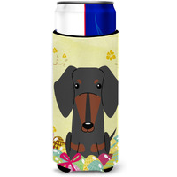 "Caroline's Treasures Easter Eggs Dachshund black Tan Michelob Ultra Hugger For Slim Cans, Slim Can, Multicolor"