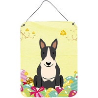 "Caroline's Treasures Easter Eggs Bull Terrier Black White Metal Print, 16 x 12, Multicolor"