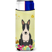 "Caroline's Treasures Easter Bull Terrier black White Michelob Ultra Hugger For Slim Cans, Slim Can, Multicolor"