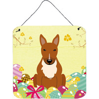 "Caroline's Treasures Easter Eggs Bull Terrier Red Metal Print, 6 x 6, Multicolor"