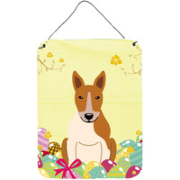 "Caroline's Treasures Easter Eggs Bull Terrier Red White Metal Print, 16 x 12, Multicolor"