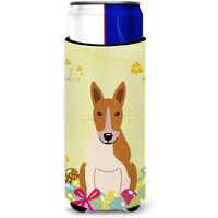 "Caroline's Treasures Easter Eggs Bull Terrier Red White Michelob Ultra Hugger For Slim Cans, Slim Can, Multicolor"