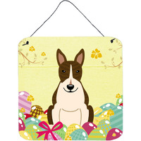 "Caroline's Treasures Easter Eggs Bull Terrier Dark Brindle Metal Print, 6 x 6, Multicolor"