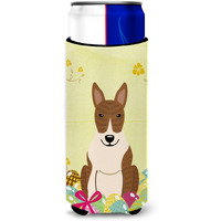 "Caroline's Treasures Easter Eggs Bull Terrier Brindle Michelob Ultra Hugger For Slim Cans, Slim Can, Multicolor"