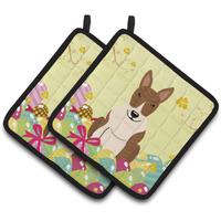 "Caroline's Treasures BB6137PTHD Easter Bull Terrier Brindle Pair of Pot Holders, 7.5"" x 7.5"", Multicolor"