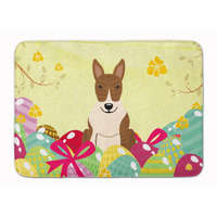 "Caroline's Treasures Easter Eggs Bull Terrier Brindle Machine Washable Memory Foam Mat doormats, Multicolor"
