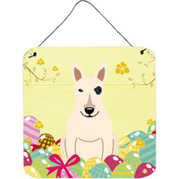 "Caroline's Treasures Easter Eggs Bull Terrier White Metal Print, 6 x 6, Multicolor"