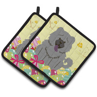 "Caroline's Treasures Easter Eggs Chow Blue Pair of Pot Holders, 7.5HX7.5W, Multicolor"