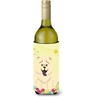 "Caroline's Treasures BB6140LITERK Easter Eggs Chow Chow White Wine Bottle Beverage Insulator Hugger, 750ml, Multicolor"