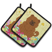 "Caroline's Treasures Easter Eggs Chow Red Pair of Pot Holders, 7.5HX7.5W, Multicolor"