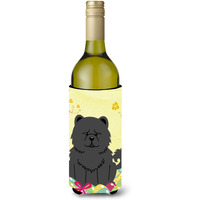 "Caroline's Treasures BB6143LITERK Easter Eggs Chow Chow Black Wine Bottle Beverage Insulator Hugger, 750ml, Multicolor"