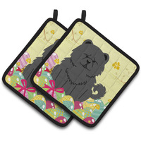 "Caroline's Treasures Easter Eggs Chow black Pair of Pot Holders, 7.5HX7.5W, Multicolor"