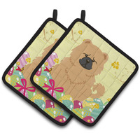 "Caroline's Treasures Easter Eggs Chow Cream Pair of Pot Holders, 7.5HX7.5W, Multicolor"