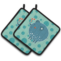 "Caroline's Treasures BB6733PTHD Blue Elephant Pair of Pot Holders, 7.5 x 7.5"", Multicolor"