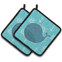 "Caroline's Treasures BB6734PTHD Blue Whale Pair of Pot Holders, 7.5 x 7.5"", Multicolor"