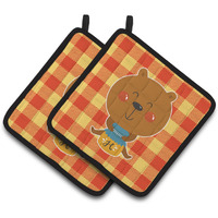 "Caroline's Treasures BB6735PTHD Honey Bear Pair of Pot Holders, 7.5 x 7.5"", Multicolor"