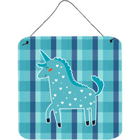 "Caroline's Treasures Unicorn in Plaid Metal Print, 6"" x 6"", Multicolor"