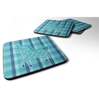 "Caroline's Treasures Unicorn In Plaid Foam Coaster Set of 4, 3.5, Multicolor"