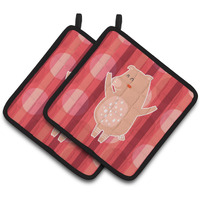"Caroline's Treasures BB6742PTHD Dancing Pig Pair of Pot Holders, 7.5 x 7.5"", Multicolor"
