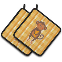 "Caroline's Treasures BB6753PTHD Monkey Business Pair of Pot Holders, 7.5 x 7.5"", Multicolor"