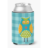 "Caroline's Treasures Owl On Blue Plaid Can or Bottle Hugger, Can Hugger, Multicolor"