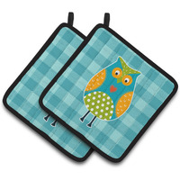 "Caroline's Treasures BB6755PTHD Owl on Blue Plaid Pair of Pot Holders, 7.5 x 7.5"", Multicolor"