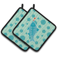 "Caroline's Treasures BB6756PTHD Polkadot Fish Pair of Pot Holders, 7.5 x 7.5"", Multicolor"