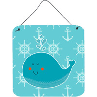 "Caroline's Treasures Whale with Anchors Metal Print, 6"" x 6"", Multicolor"