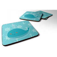 "Caroline's Treasures Whale with Anchors Foam Coaster Set of 4, 3.5, Multicolor"