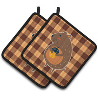 "Caroline's Treasures BB6766PTHD Suirrel with a Nut Pair of Pot Holders, 7.5 x 7.5"", Multicolor"