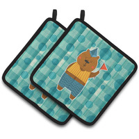 "Caroline's Treasures BB6769PTHD Celebration Bear Pair of Pot Holders, 7.5 x 7.5"", Multicolor"