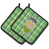 "Caroline's Treasures BB6774PTHD Raccoon Pair of Pot Holders, 7.5 x 7.5"", Multicolor"