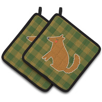 "Caroline's Treasures BB6788PTHD Brown Wolf Pair of Pot Holders, 7.5 x 7.5"", Multicolor"