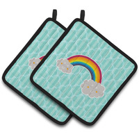 "Caroline's Treasures Rainbow in Clouds Pair of Pot Holders, 7.5 x 7.5, Multicolor"