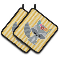"Caroline's Treasures BB6791PTHD Raccoon Pair of Pot Holders, 7.5 x 7.5"", Multicolor"