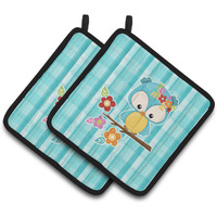 "Caroline's Treasures Blue Bird Pair of Pot Holders, 7.5 x 7.5, Multicolor"