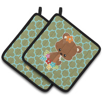 "Caroline's Treasures BB6797PTHD Baby Brown Bear Pair of Pot Holders, 7.5 x 7.5"", Multicolor"