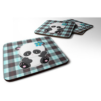 "Caroline's Treasures Panda on Plaid Foam Coaster Set of 4, 3.5, Multicolor"