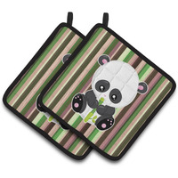 "Caroline's Treasures BB6803PTHD Bamboo Flute Panda Pair of Pot Holders, 7.5 x 7.5"", Multicolor"