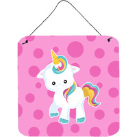"Caroline's Treasures Pink Polkadot Unicorn Metal Print, 6"" x 6"", Multicolor"