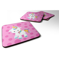 "Caroline's Treasures Pink Polkadot Unicorn Foam Coaster Set of 4, 3.5, Multicolor"