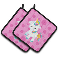 "Caroline's Treasures BB6805PTHD Pink Polkadot Unicorn Pair of Pot Holders, 7.5 x 7.5"", Multicolor"