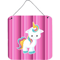 "Caroline's Treasures Pink Stripes Unicorn Metal Print 6"" x 6"" Multicolor"