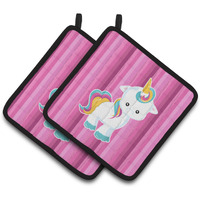 "Caroline's Treasures BB6806PTHD Pink Stripes Unicorn Pair of Pot Holders, 7.5 x 7.5"", Multicolor"