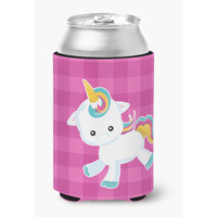 "Caroline's Treasures Pink Plaid Unicorn Can or Bottle Hugger, Can Hugger, Multicolor"
