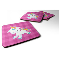 "Caroline's Treasures Pink Plaid Unicorn Foam Coaster Set of 4, 3.5, Multicolor"