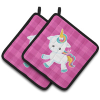 "Caroline's Treasures Pink Plaid Unicorn Pair of Pot Holders, 7.5 x 7.5, Multicolor"